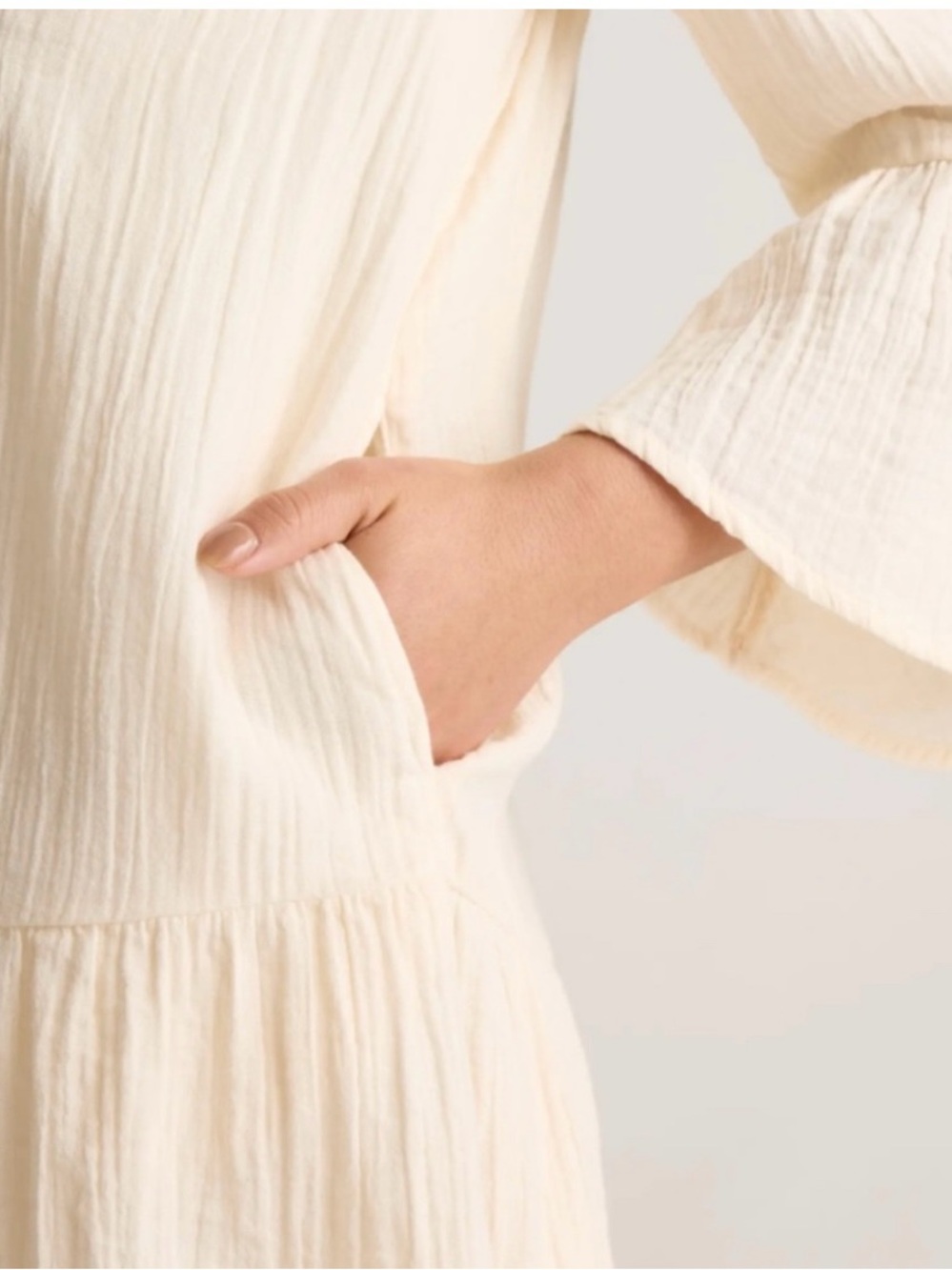 Quince Organic Cotton Gauze Tiered Cream Dress, Large - Picture 12 of 13